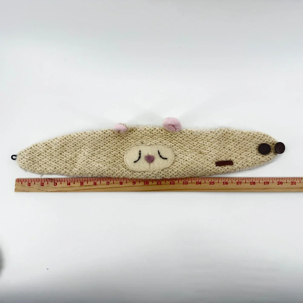Knitwits Lamb Mittens Headband Set Wool Cream Fleece Lined Chunky Knit Boho Warm